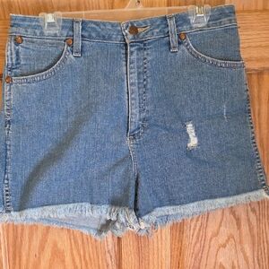 Wrangler Blue Jean Shorts with Frayed Hem